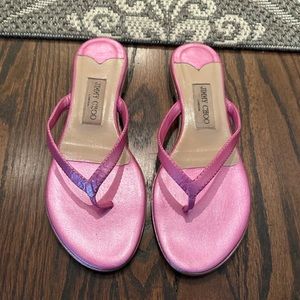 Jimmy Choo, Pink metallic leather flip-flop sandals